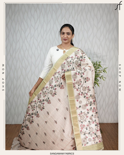 KALAMKARI PRINTED SEMI TUSSAR SILK SAREE