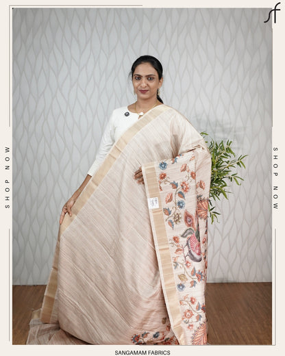KALAMKARI PRINTED SEMI TUSSAR SILK SAREE