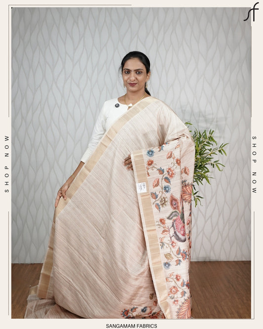 KALAMKARI PRINTED SEMI TUSSAR SILK SAREE
