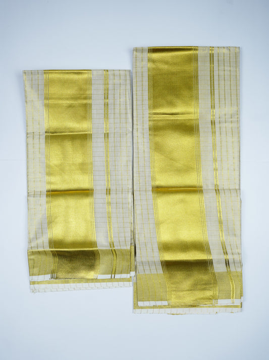 KERALA GOLDEN KASV CHECK PATTERN SETMUNDU 2.80 Meter