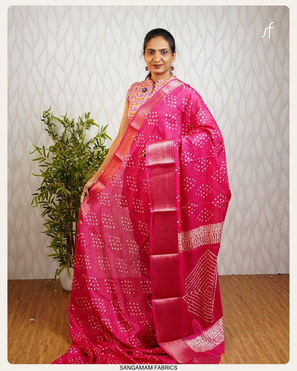 BANDHANI PRINTED SEMI DOLA SILK SAREE