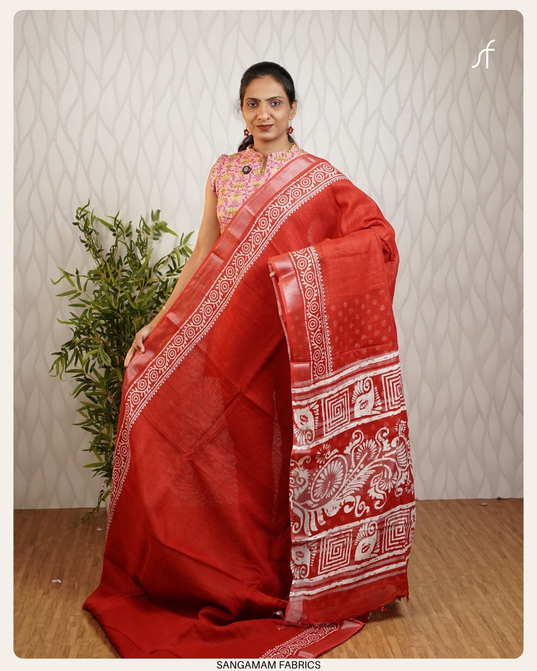 BLOCK PRINTED SEMI LINEN  SAREE
