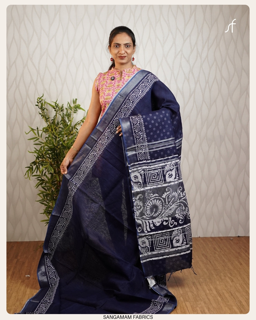 BLOCK PRINTED SEMI LINEN  SAREE
