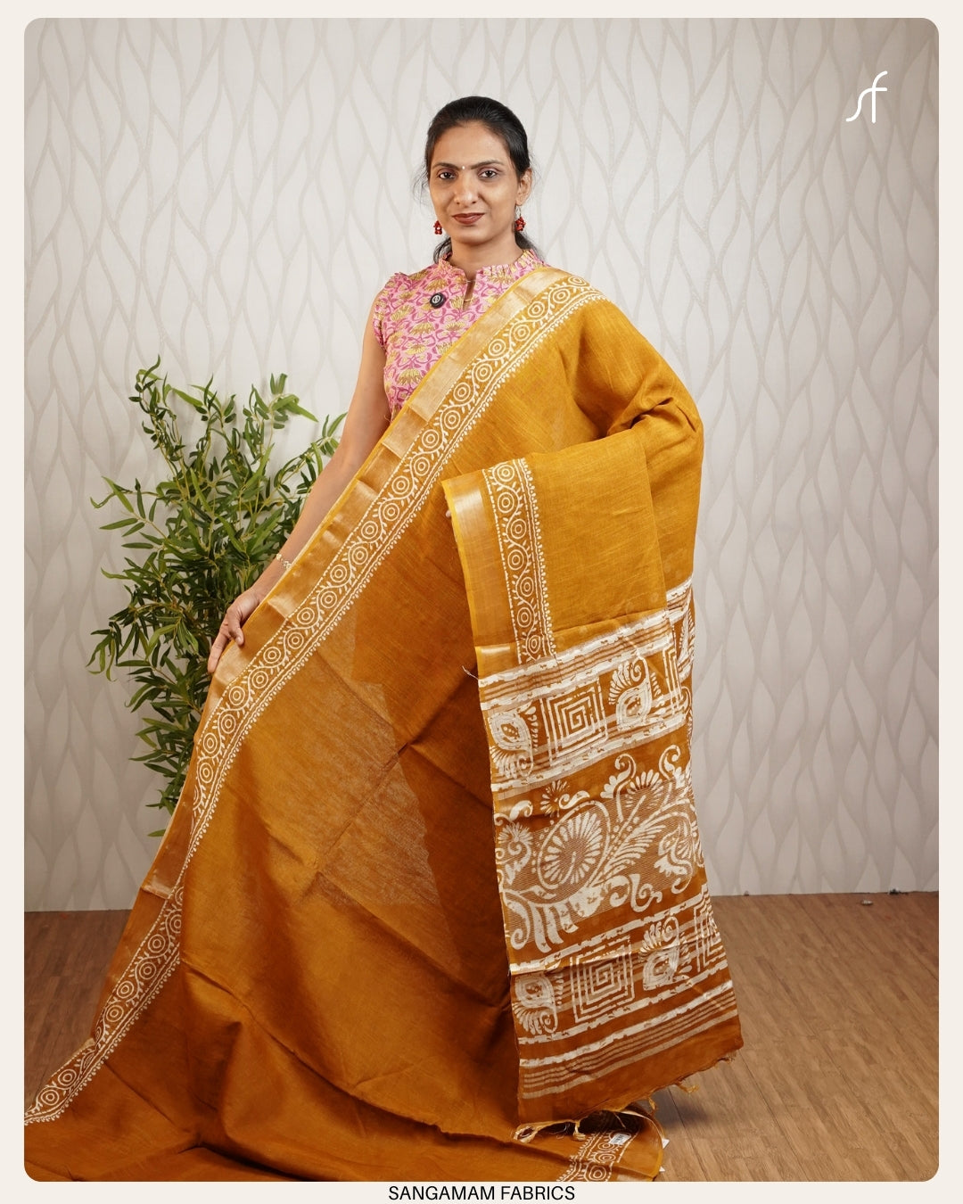 BLOCK PRINTED SEMI LINEN  SAREE