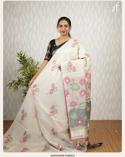 JAMDANI WEAVING SEMI CHANDERI LOTUS SAREE