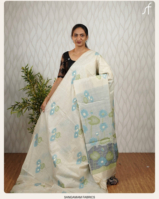 JAMDANI WEAVING SEMI CHANDERI LOTUS SAREE