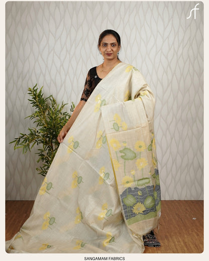 JAMDANI WEAVING SEMI CHANDERI LOTUS SAREE