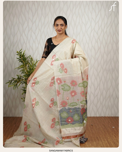 JAMDANI WEAVING SEMI CHANDERI LOTUS SAREE
