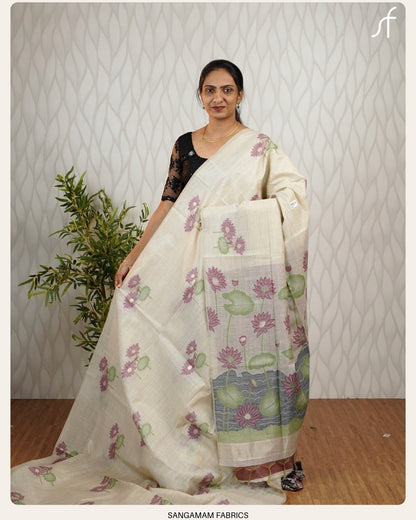 JAMDANI WEAVING SEMI CHANDERI LOTUS SAREE
