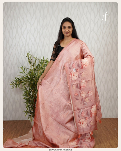 CRUSHED SEMI TUSSAR SILK FLORAL SAREE