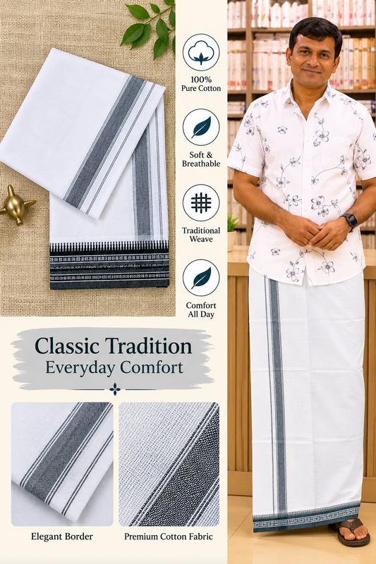 WHITE KUPPADAM DARK GREEN BORDER SINGLE