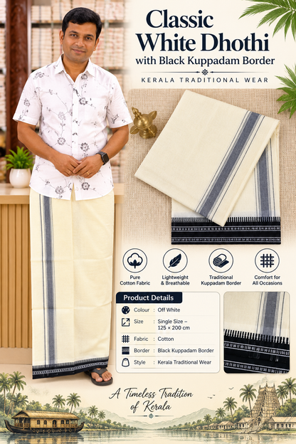 CREAM (OFF WHITE) KUPPADAM BLACK BORDER SINGLE