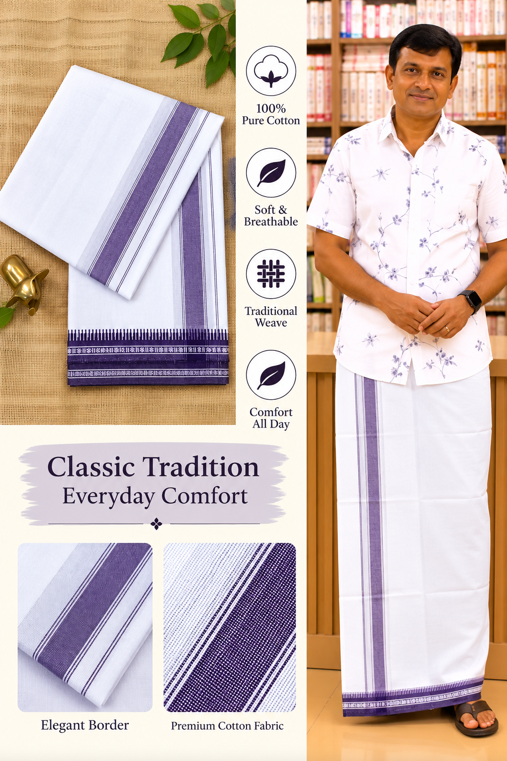 WHITE KUPPADAM OLIVE VIOLET SINGLE