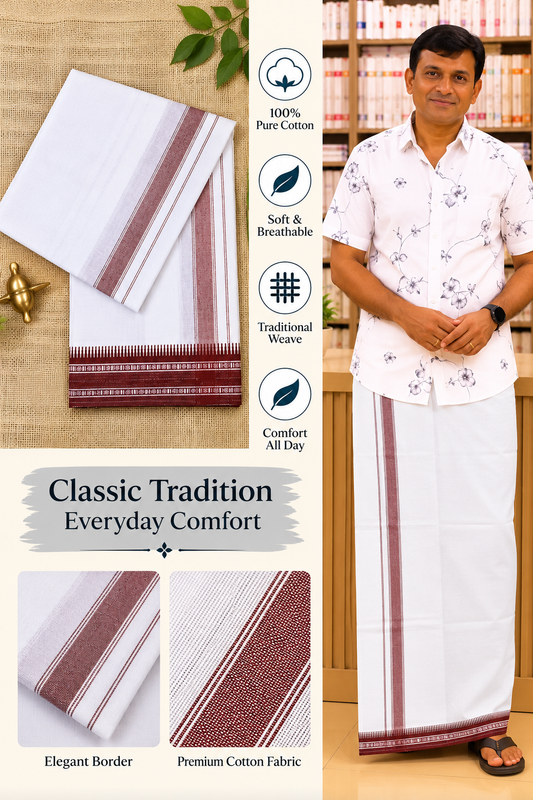 WHITE KUPPADAM MEROON BORDER SINGLE