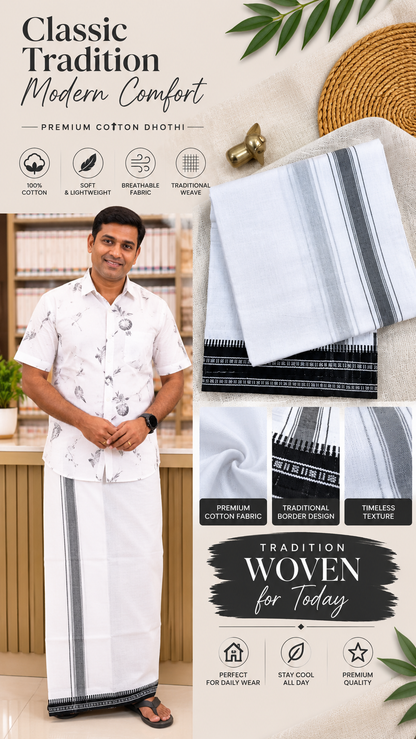 WHITE KUPPADAM BLACK BORDER SINGLE