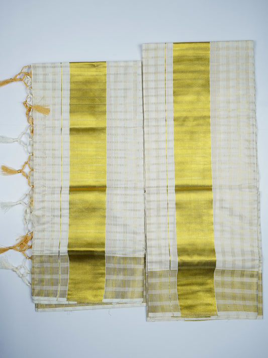 KERALA GOLDEN KASAV CHECK PATTERN SETMUNDU 2.80 Meter