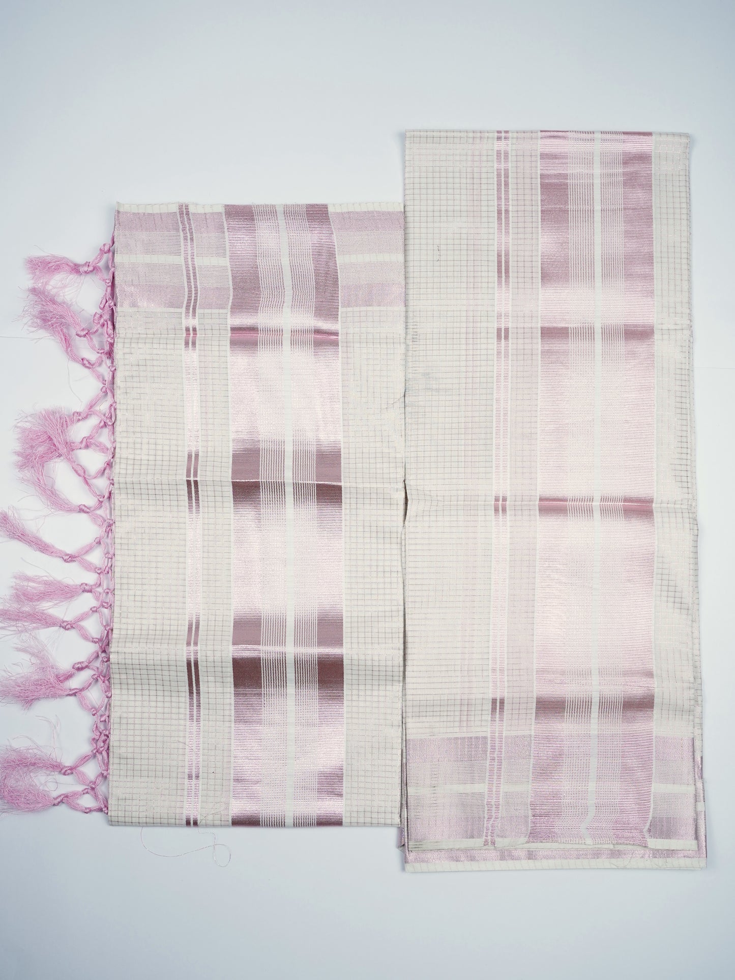 KERALA ROSE GOLD CHECK PATTERN SETMUNDU 2.80 Meter