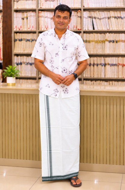 WHITE KUPPADAM DARK GREEN BORDER SINGLE