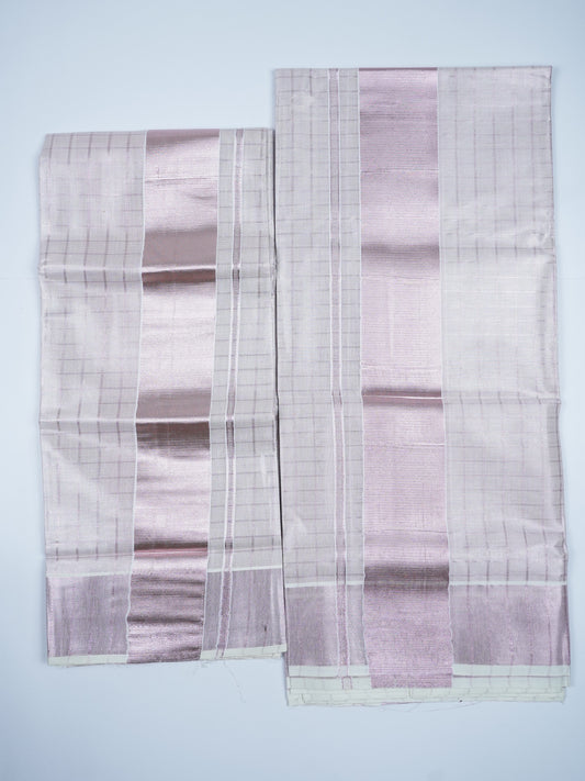 KERALA ROSE COPPER TISSUE CHECK PATTERN SETMUNDU 2.80 Meter