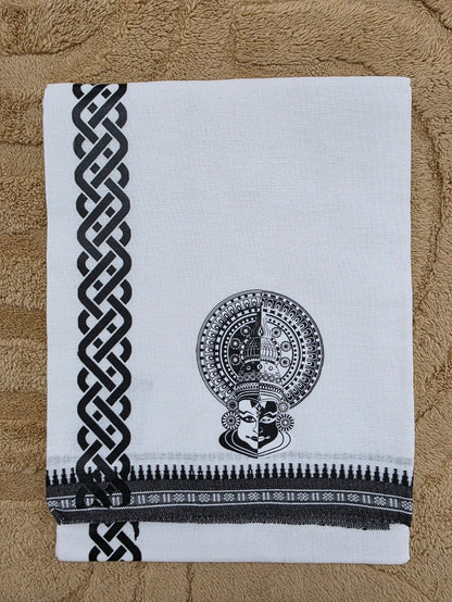 KATHAKALI PRINTED KARA WHITE COTTON MUNDU