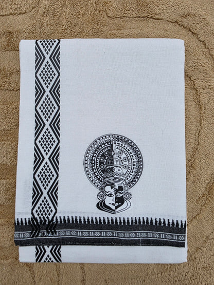 KATHAKALI PRINTED KARA WHITE COTTON MUNDU