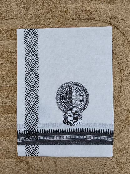 KATHAKALI PRINTED KARA WHITE COTTON MUNDU