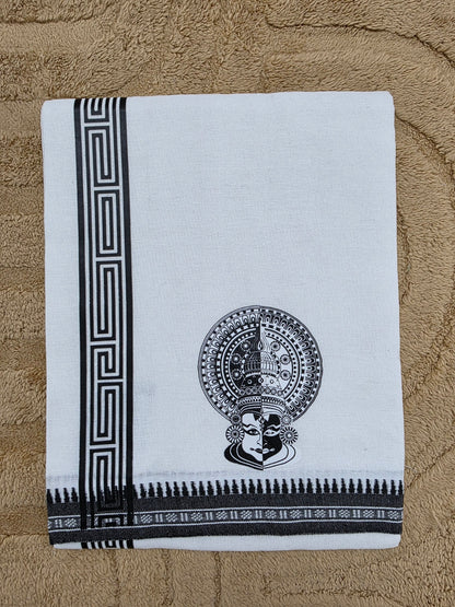 KATHAKALI PRINTED KARA WHITE COTTON MUNDU