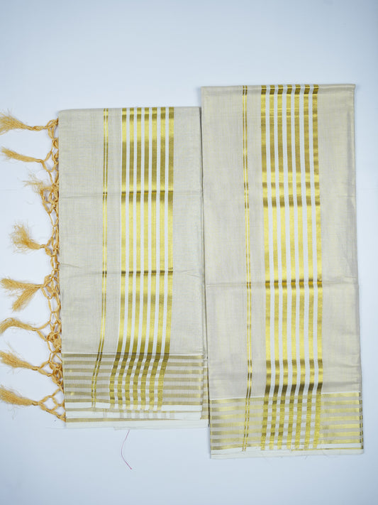 KERALA GOLDEN TISSUE FANCY BORDER SETMUNDU 2.80 Meter