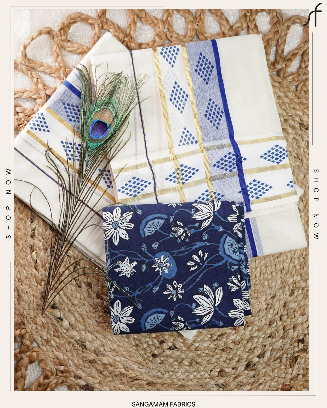 KERALA COTTON SET MUNDU WITH PRINTED BLOUSE