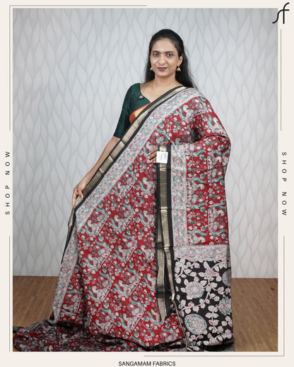 KALAMKARI PRINTED MAHESHWARI SILK SAREE