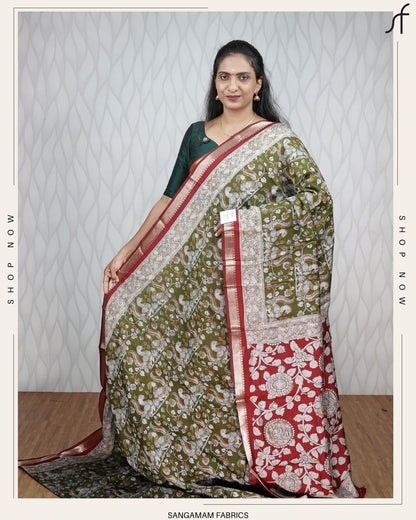 KALAMKARI PRINTED MAHESHWARI SILK SAREE