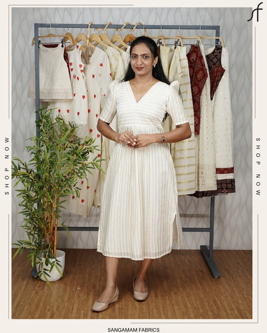 STRIP DETAILED COTTON ALINE DRESS
