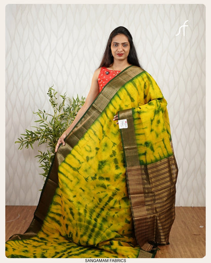 TIE AND DYE BANARASI BORDER SEMI JUTE SAREE