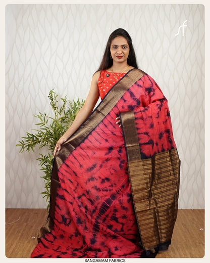 TIE AND DYE BANARASI BORDER SEMI JUTE SAREE