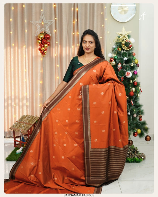 BURNT ORANGE SEMI SILK  SAREE