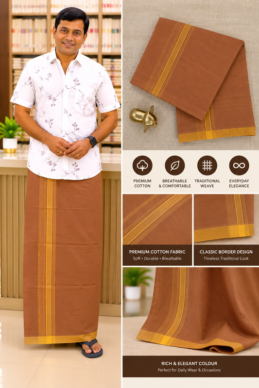 KAVI MUNDU COTTON PLAIN YELLOW KARA