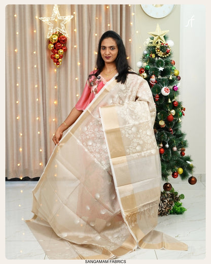 TISSUE NET COTTA EMBROIDERY SAREE