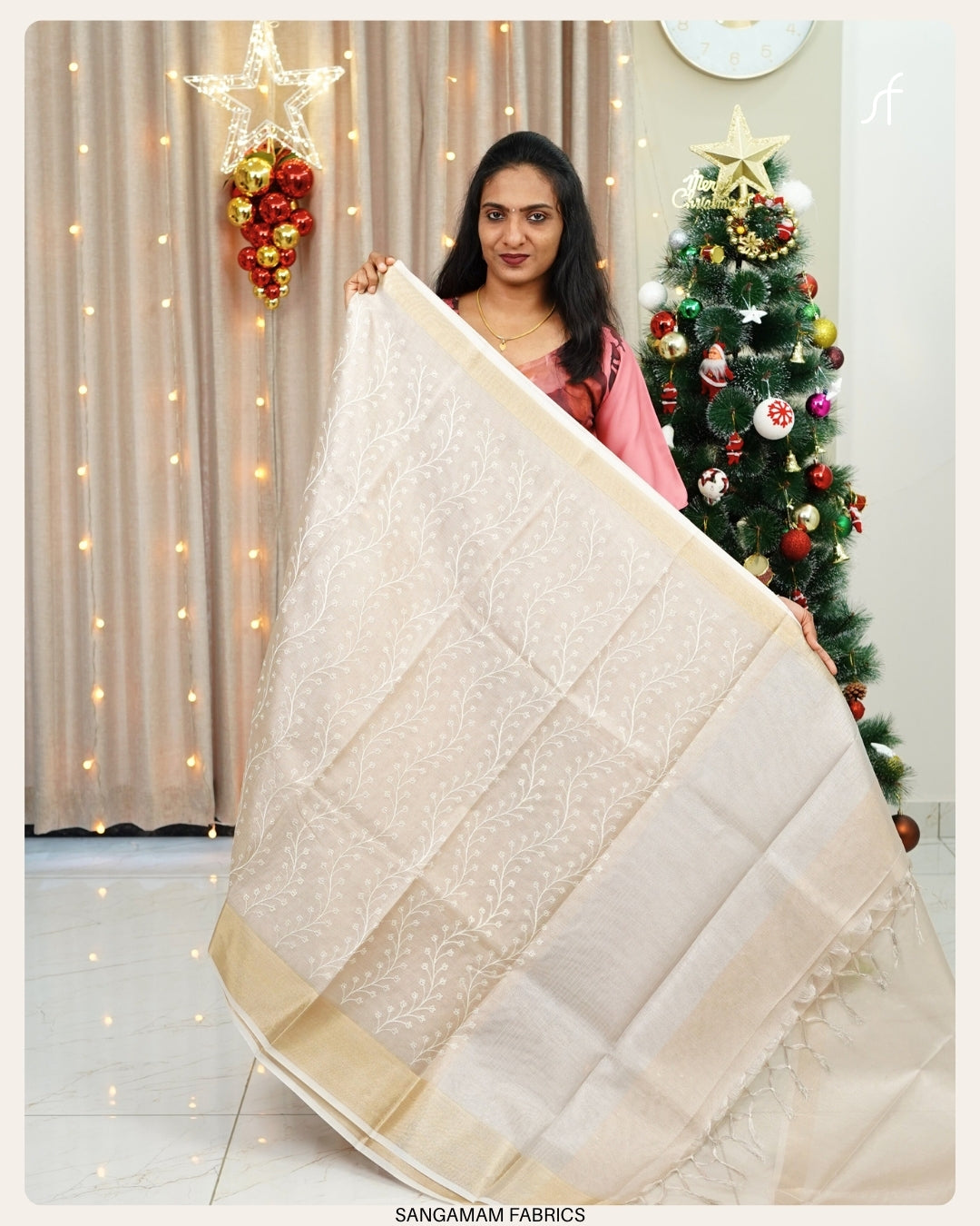TISSUE NET COTTA EMBROIDERY SAREE