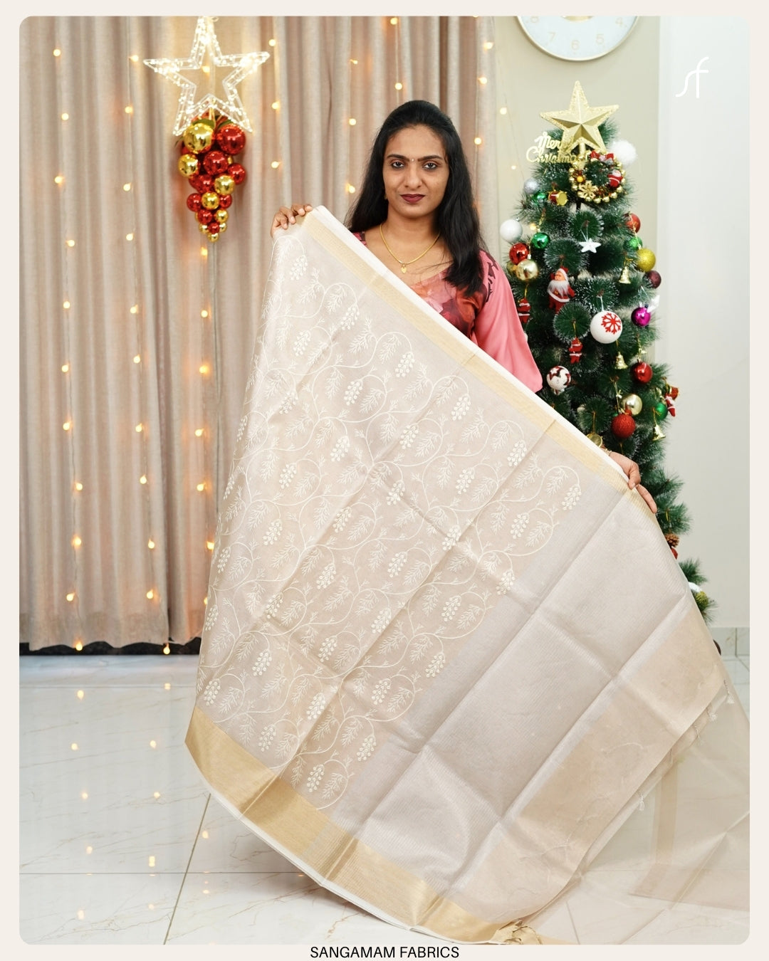 TISSUE NET COTTA EMBROIDERY SAREE