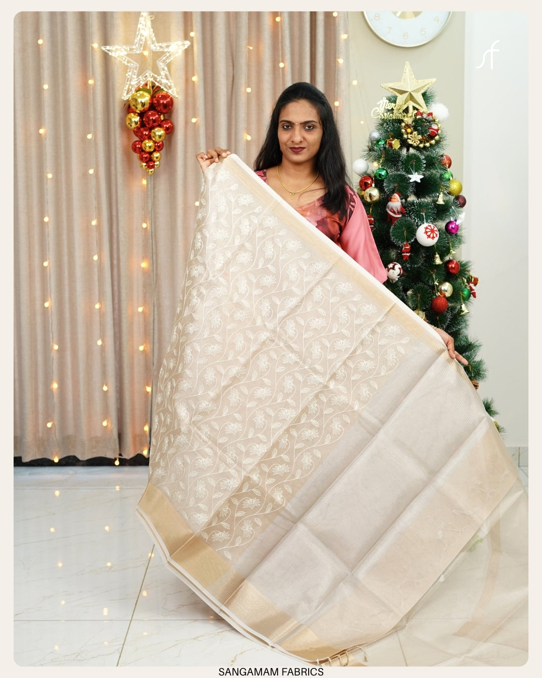 TISSUE NET COTTA EMBROIDERY SAREE