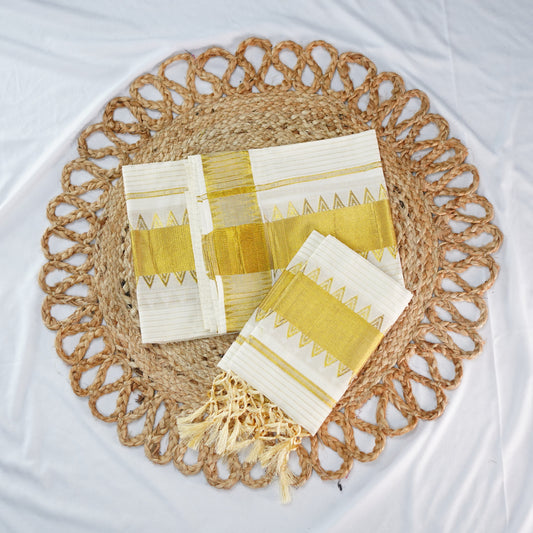 SETMUNDU WITH TEMPLE BORDER AND SIMPLE STRIPES