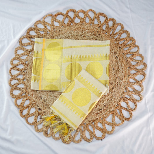 SETMUNDU WITH GOLDEN BOLD POLKAS AND TEMPLES