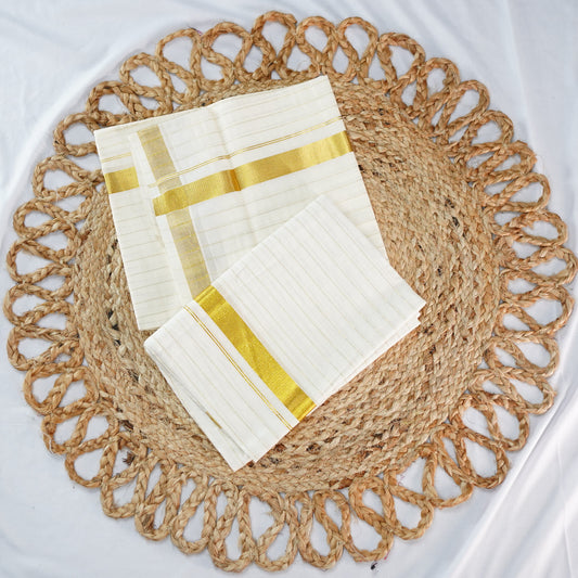 KERALA COTTON SETMUNDU WITH NARROW KASVU LINES IN BODY