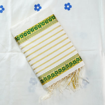 KERALA COTTON SETSAREE FANCY LINE PATTERN PALLU WITH PRINT