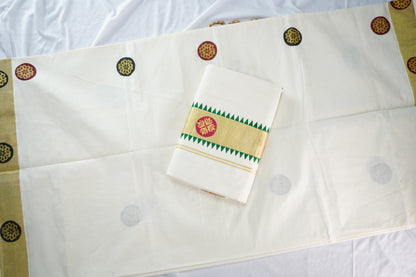 KERALA COTTON SETSAREE KASAV BORDER WITH PRINT