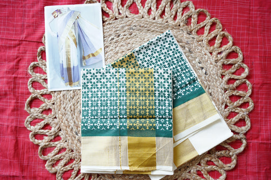 KERALA COTTON SETMUNDU: FLORAL PRINTED PATTERN 4