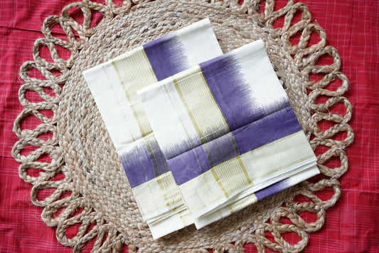 KERALA COTTON SETMUNDU: KASVU WITH PRINT