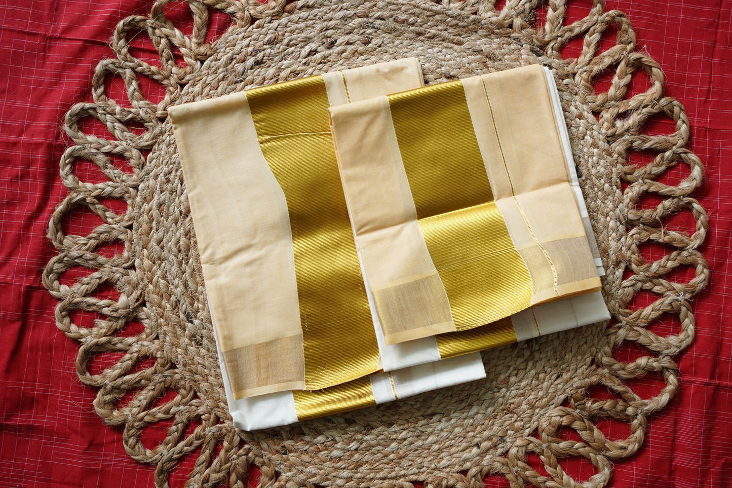 PALE YELLOW TIE AND DYE KERALA COTTON SETMUNDU