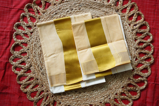 PALE YELLOW TIE AND DYE KERALA COTTON SETMUNDU