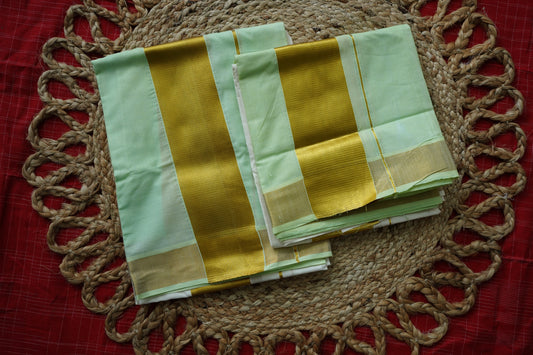PISTA GREEN TIE AND DYE KERALA COTTON SETMUNDU